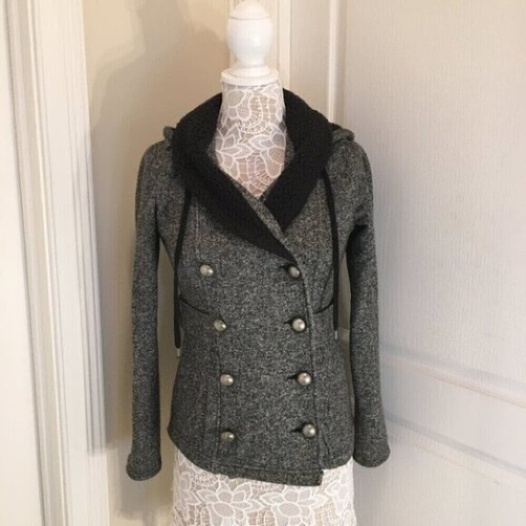 Maurices Gray Black Hooded Pea Coat Jacket - Picture 1 of 9